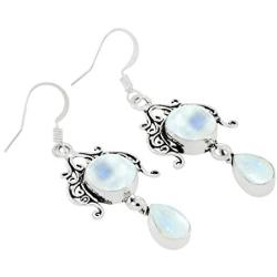 Natural Moonstone Lapis Malachite earrings Two Stone 925 Silver Overlay handmade Dangle Earrings for Women