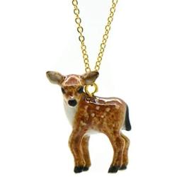 Camphollow Baby Deer Fawn Hand Painted Porcelain Necklace Ceramic Animal Necklace Pendant Fawn