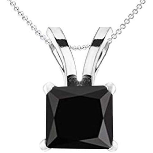 Dazzlingrock Collection 10K Gold Princess Cut Black Diamond Ladies Solitaire Pendant