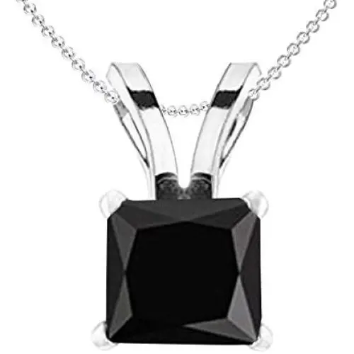 Dazzlingrock Collection 10K Gold Princess Cut Black Diamond Ladies Solitaire Pendant