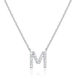 PAVOI 14K White Gold Plated Cubic Zirconia Initial Necklace | Letter Necklaces for Women