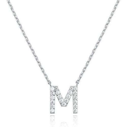 PAVOI 14K White Gold Plated Cubic Zirconia Initial Necklace | Letter Necklaces for Women