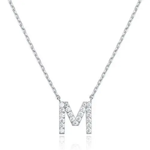 PAVOI 14K White Gold Plated Cubic Zirconia Initial Necklace | Letter Necklaces for Women