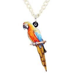 DOWAY Acrylic Novelty Colorful Macaw Parrot Pendant Necklace Tropical Bird Jewelry for Women Girls Kids Charm Party Gifts