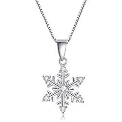 Silver Snowflake Jewelry Set for Women, 925 Sterling Silver Snowflake Stud Earrings & 45cm Necklace Pendant Set, with White AAA Cubic Zirconia, Perfect Christmas Gift for Ladies Girls