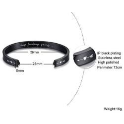 Keep Going Mantra Quote Inspirational Open Cuff Bangle Bracelet for Women,Encouragement Jewelry Gift