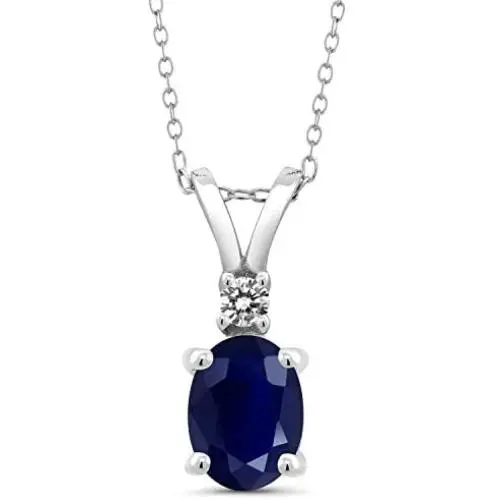 Gem Stone King 925 Sterling Silver Blue Sapphire and White Diamond Pendant Necklace For Women (1.87 Ct Oval with 18 Inch Silver Chain) Gem Stone King 925 Sterling Silver Blue Sapphire and White Diamond Pendant Necklace For Women (1.87 Ct Oval with 18 Inch Silver Chain)