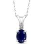 Gem Stone King 925 Sterling Silver Blue Sapphire and White Diamond Pendant Necklace For Women (1.87 Ct Oval with 18 Inch Silver Chain)