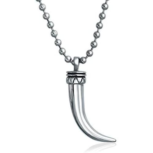 Bling Jewelry Italian Horn Protection Tooth Amulet Pendant Necklace for Women for Men Stainless Steel with Chain