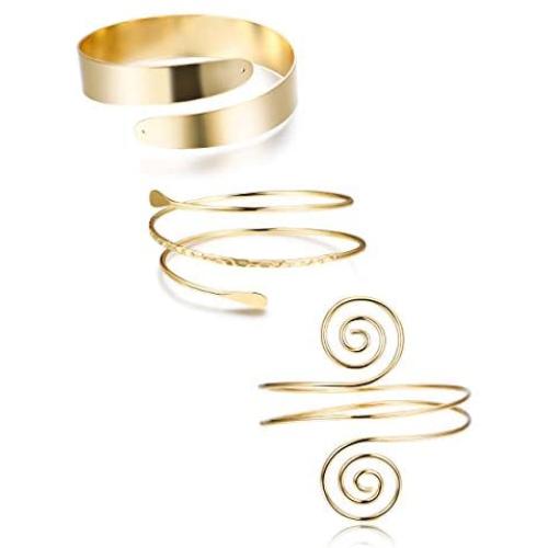 FUNRUN JEWELRY 3-4PCS Minimalist Coil Upper Armband Adjustable Cuff Armlet Arm Cuff Bracelet Filigree Swirl