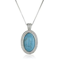 Sterling Silver Genuine Stabilized Turquoise Oval Pendant Necklace, 18''