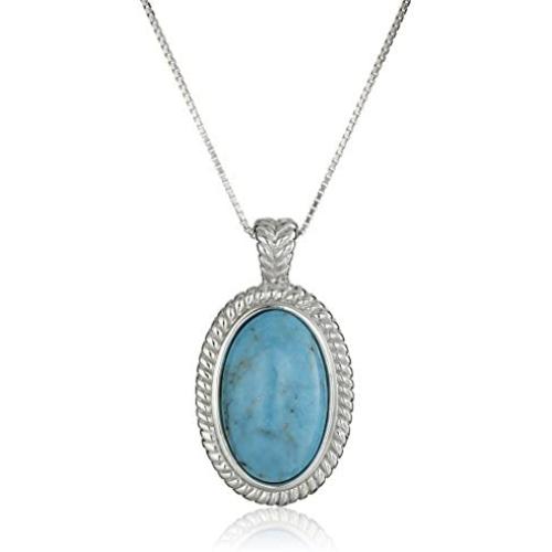 Sterling Silver Genuine Stabilized Turquoise Oval Pendant Necklace, 18''