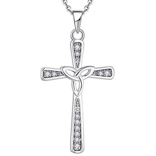 Starchenie Celtic Cross Necklace 925 Sterling Silver Women Celtic Knot Crucifix Pendant Religious Jewelry Christian Baptism Gift