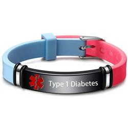 Medical Alert ID Bracelet Type 1 Diabetes/Type 2 Diabetes/Epilepsy Bracelet For Children,Silicone Sport Medical ID Bracelet,Free Engraving Medical Bracelets, Adjustable(Multiple Colors Option)