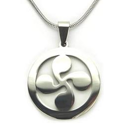 Lauburu Necklace, 18'' (45.7cm) Chain, Pure 304 Stainless Steel Non-Tarnishing and Hypo Allergenic, 1'' Basque Cross with 18'' Snake Chain