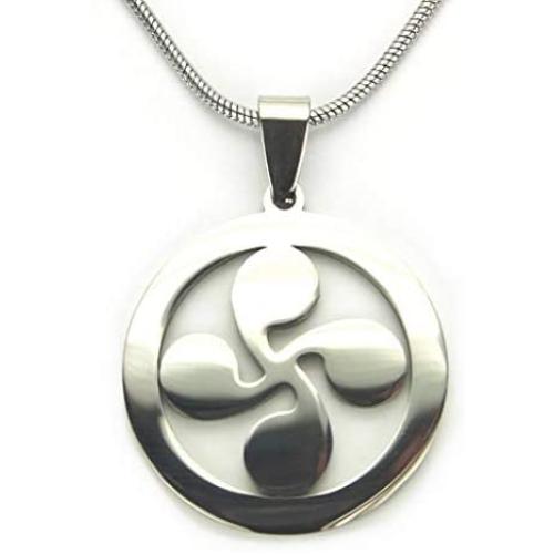 Lauburu Necklace, 18'' (45.7cm) Chain, Pure 304 Stainless Steel Non-Tarnishing and Hypo Allergenic, 1'' Basque Cross with 18'' Snake Chain