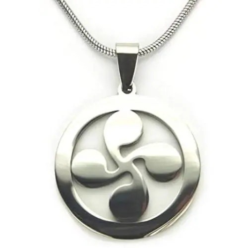 Lauburu Necklace, 18'' (45.7cm) Chain, Pure 304 Stainless Steel Non-Tarnishing and Hypo Allergenic, 1'' Basque Cross with 18'' Snake Chain Lauburu Necklace, 18'' (45.7cm) Chain, Pure 304 Stainless Steel Non-Tarnishing and Hypo Allergenic, 1'' Basque Cross with 18'' Snake Chain