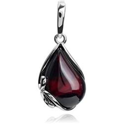 Cherry Amber Sterling Silver Pendant Necklace Chain 46 cm 18 inches
