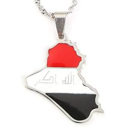 Stainless Steel Republic of Iraq Map Pendant Necklace Gold Color Allah Name Pendant Allah Heart Jewelry