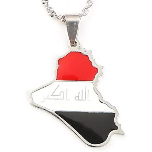 Stainless Steel Republic of Iraq Map Pendant Necklace Gold Color Allah Name Pendant Allah Heart Jewelry
