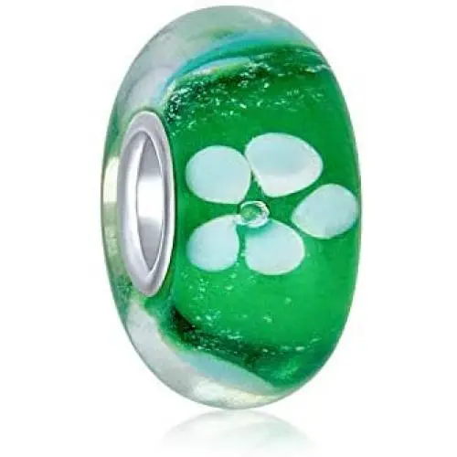 Murano Glass .925 Sterling Silver Core Translucent Floral Green Black White Flower Spacer Charm Bead Fits European Bracelet For Women Teen Murano Glass .925 Sterling Silver Core Translucent Floral Green Black White Flower Spacer Charm Bead Fits European Bracelet For Women Teen