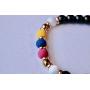 Handmade Bracelet from Medellin - Colombia Flag Colors - Cats eye gemstone and steel beads - Sliding Knot