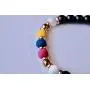 Handmade Bracelet from Medellin - Colombia Flag Colors - Cats eye gemstone and steel beads - Sliding Knot