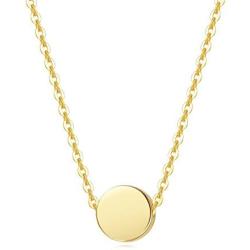 Carleen SOLID REAL 14K Yellow/Rose Gold Tiny Dot 6mm Round Small Cute Simple Coin Necklace Pendant Minimalist Dainty Everyday Fine Jewelry for Women Girls Teens, 16+2 Extender Gold Chain