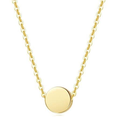 Carleen SOLID REAL 14K Yellow/Rose Gold Tiny Dot 6mm Round Small Cute Simple Coin Necklace Pendant Minimalist Dainty Everyday Fine Jewelry for Women Girls Teens, 16+2 Extender Gold Chain