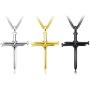 Stainless Steel Nail Cross Pendant Necklace，Mens Punk Jesus Faith Necklace Polished Gold Silver Black 24 Inch