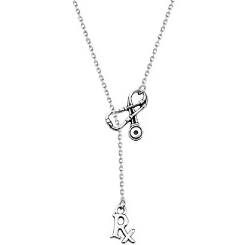ENSIANTH Rx Pharmacist Pharmacy Jewelry Lariat Y Necklace Graduation Gift with Stethoscope Charm ENSIANTH Rx Pharmacist Pharmacy Jewelry Lariat Y Necklace Graduation Gift with Stethoscope Charm