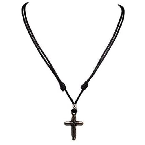 BlueRica Metal Wrapped Cross Pendant on Adjustable Cord Necklace