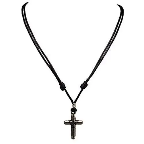 BlueRica Metal Wrapped Cross Pendant on Adjustable Cord Necklace BlueRica Metal Wrapped Cross Pendant on Adjustable Cord Necklace