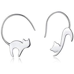 ONLYJUMP Cute Cat Dangle Stud Earrings for Women Girls Fashion 925 Sterling Silver Pull Through Animal Asymmetric Funny Earring Jewelry Birthday Gift