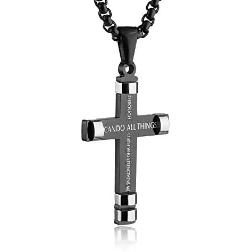 HZMAN Philippians 4:13 Cross Pendant STRENGTH Bible Verse Stainless Steel Necklace 3 Colors Available HZMAN Philippians 4:13 Cross Pendant STRENGTH Bible Verse Stainless Steel Necklace 3 Colors Available
