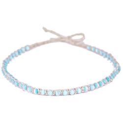 BlueRica Hemp Choker Necklace with Cats Eye Beads (Light Blue)