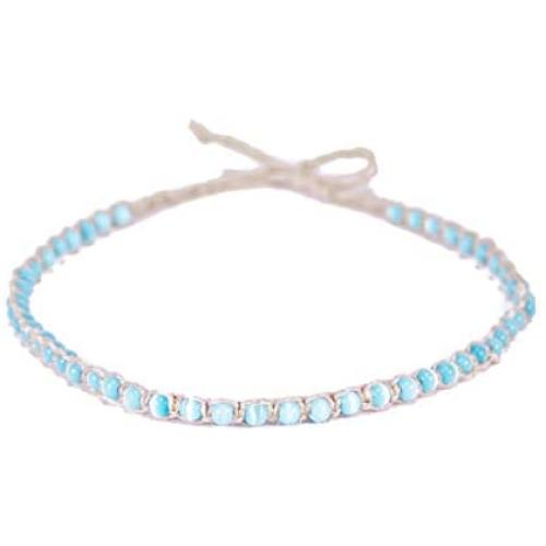 BlueRica Hemp Choker Necklace with Cats Eye Beads (Light Blue)
