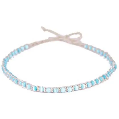 BlueRica Hemp Choker Necklace with Cats Eye Beads (Light Blue) BlueRica Hemp Choker Necklace with Cats Eye Beads (Light Blue)