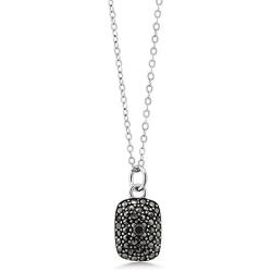 Gem Stone King 925 Sterling Silver Marcasite Pendant Necklace With Black Diamond Accent On 18 Inch Chain