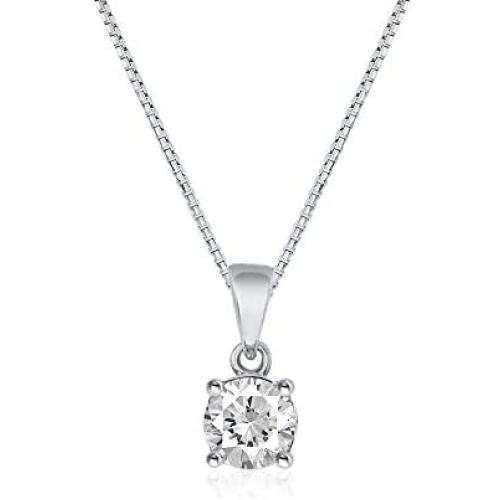 La Joya 1/6-1/3 Carat Total Weight (cttw) Certified Lab Grown Diamond Pendant Necklace - Set in 4 Prong Yellow Gold Or White Rhodium Plated .925 Sterling Silver With Chain - GH Color And VS/SI Clarity