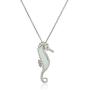 Jewelili Sterling Silver Created Opal and Natural White Diamond Accent Seahorse Pendant Necklace, 18'' Rolo Chain