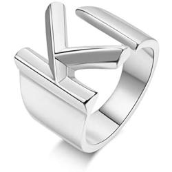 TOOPNK Initial Ring Gold Silver Letter Rings for Women Chunky Adjustable Ring Bold Alphabet Rings