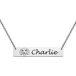 AILIN 925 Sterling Silver Photo Necklace wtih Any Custom Name Pandant Personalized Pet Jewelry Dog Necklace Cat Portrait Pet Gifts Pet Lover Gift Bar Necklace