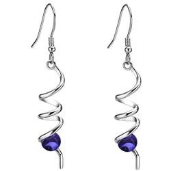 POLITENY Jewelry Silver Dangle earrings for Women Fashion Unique Spial Twist Simple with Purple Crystal