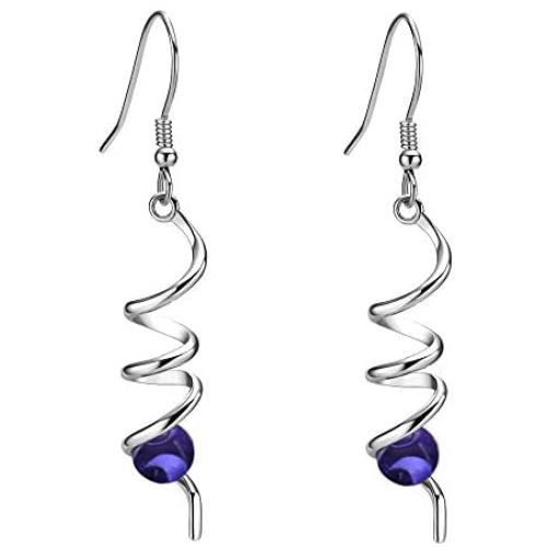 POLITENY Jewelry Silver Dangle earrings for Women Fashion Unique Spial Twist Simple with Purple Crystal