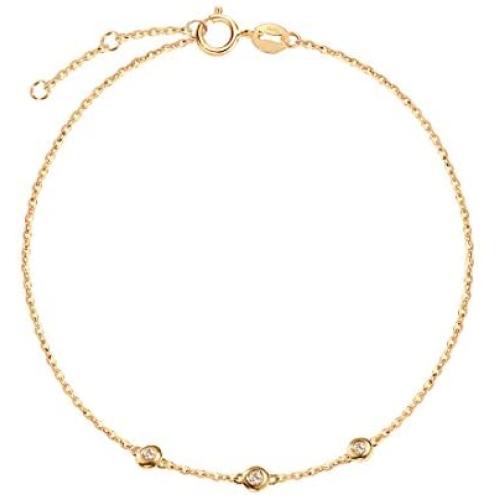 Carleen 18K Solid Gold Three Round Dot 0.045 ct Diamond Bracelet Minimalist Dainty Delicate Fine Jewelry for Women Girls