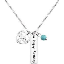 KUIYAI Happy Birthday Necklace Sweet 12th 16th 18th Birthday Gift Jewlery with Turquoise Bead