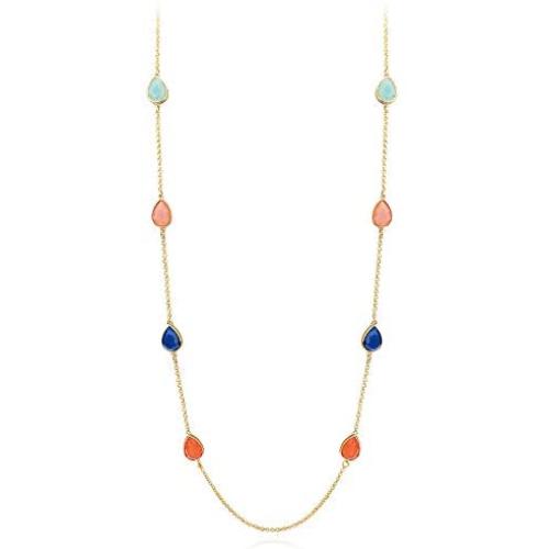 FAMARINE Multicolor Resin Beaded Chain Long Scatter Necklace for Girls Women, Red Blue Green Orange