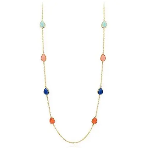 FAMARINE Multicolor Resin Beaded Chain Long Scatter Necklace for Girls Women, Red Blue Green Orange FAMARINE Multicolor Resin Beaded Chain Long Scatter Necklace for Girls Women, Red Blue Green Orange