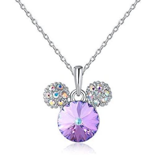 HERAYLI Mickey Mouse Pendant Necklace for Girls/Women,Made with Swarovski Crystal Lovely Women Necklace Jewelry Gift (Purple)